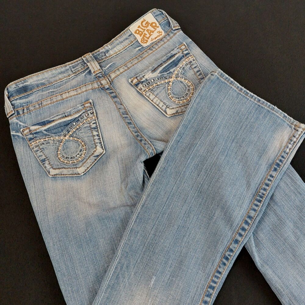 Big Star Sweet Ultra Low Rise Bootcut Jeans Womens 28L (Fit 31x33) Blue USA Made